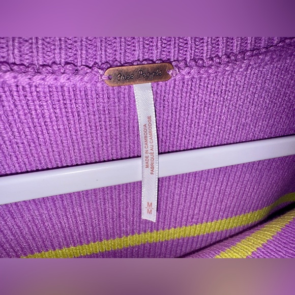 Free People Stripe Easy Street Cropped Pullover Lavender & Lime Sweater Size M 💜 - Picture 9 of 9